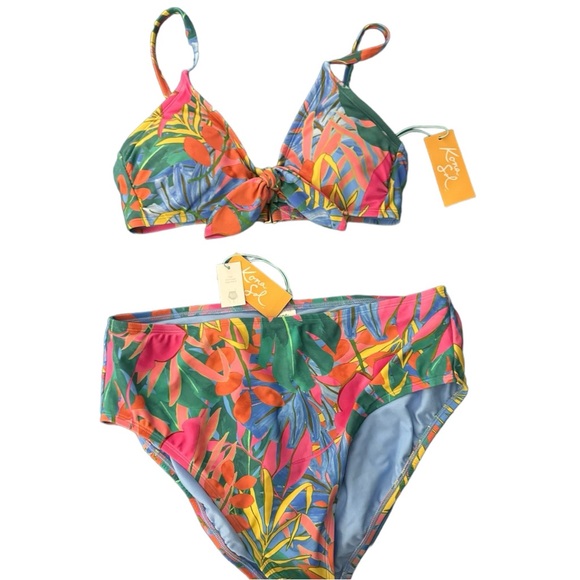 Kona Sol Matching Bikini Set Tropical Floral Medium Top Large Bottom - Picture 7 of 10